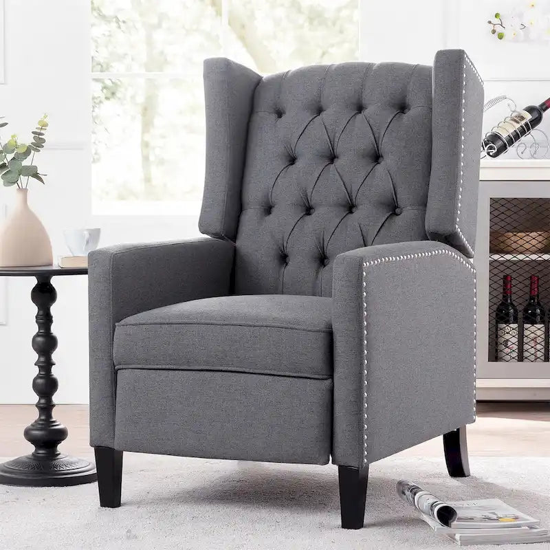 27 Wide Upholstered Manual Recliner, Wing Sofa Chair with Wood Legs