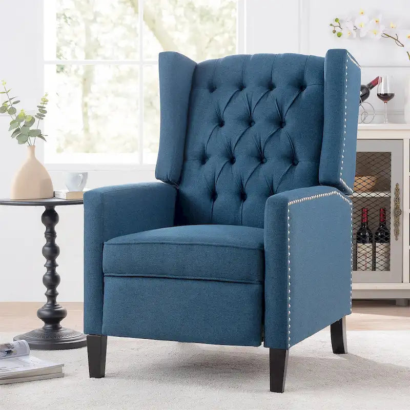 27 Wide Upholstered Manual Recliner, Wing Sofa Chair with Wood Legs
