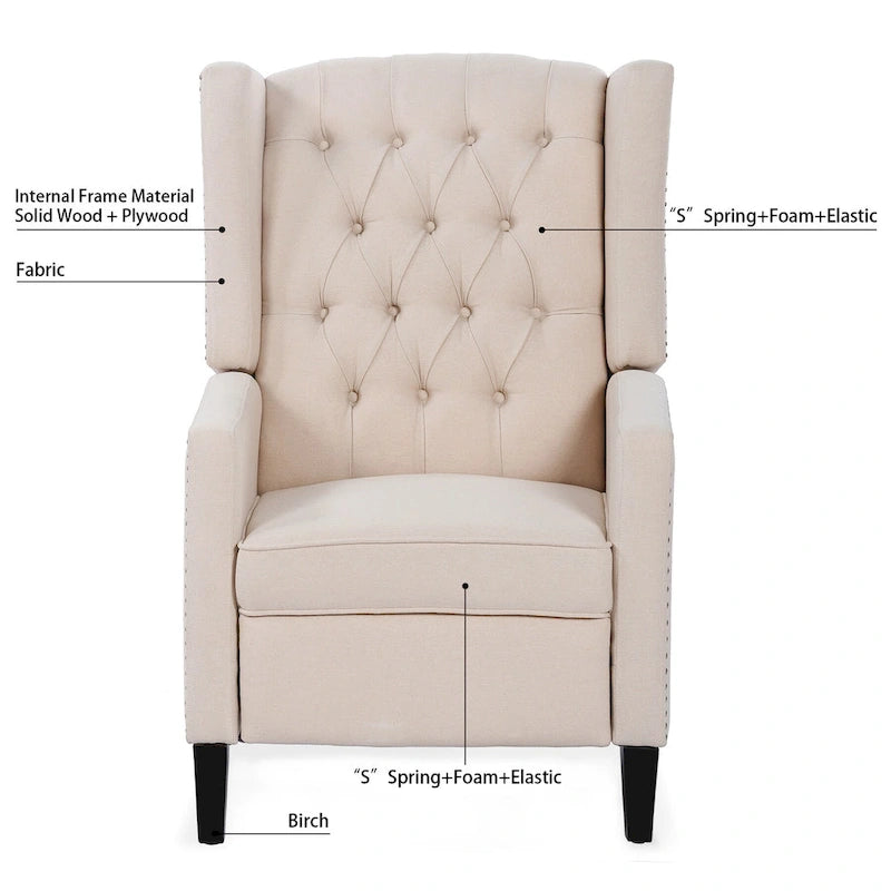 27 Wide Upholstered Manual Recliner, Wing Sofa Chair with Wood Legs