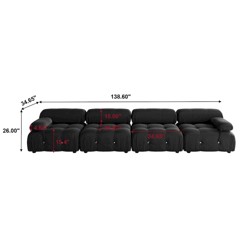 138 Convertible Modular Sectional Sofa, Luxury Modern 4-Seat Wide Couch Sectional for Living Room Bedroom Office Apartment