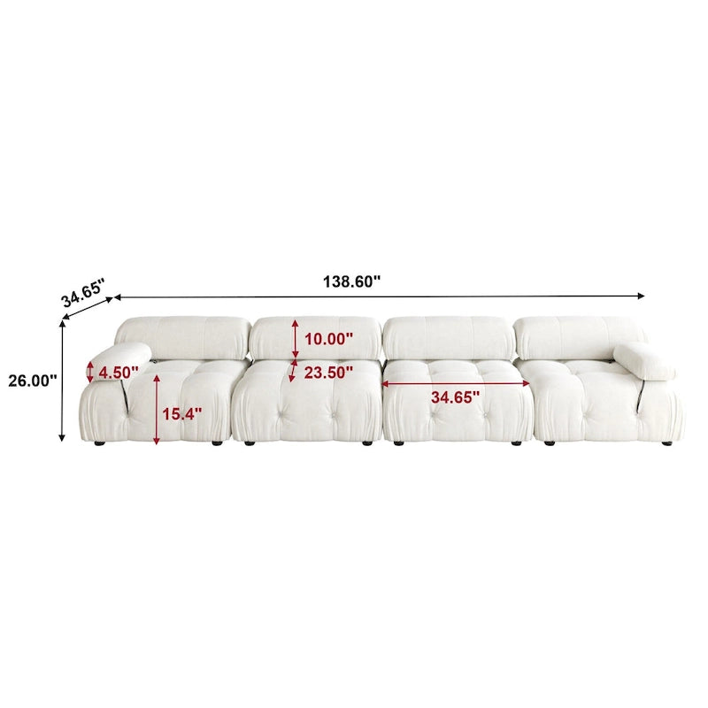 138 Convertible Modular Sectional Sofa, Luxury Modern 4-Seat Wide Couch Sectional for Living Room Bedroom Office Apartment