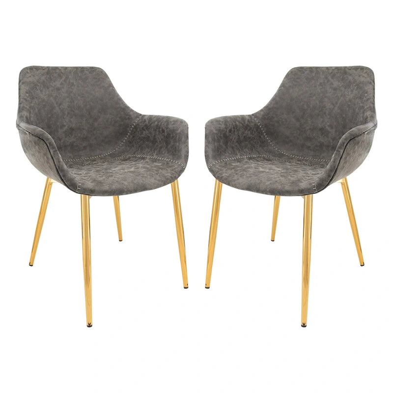 LeisureMod Dining Arm Chair w/ Gold Metal Legs Set of 2 - Light Brown - 24.5Dx25.2Wx33H