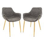 LeisureMod Dining Arm Chair w/ Gold Metal Legs Set of 2 - Light Brown - 24.5Dx25.2Wx33H