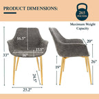 LeisureMod Dining Arm Chair w/ Gold Metal Legs Set of 2 - Light Brown - 24.5Dx25.2Wx33H