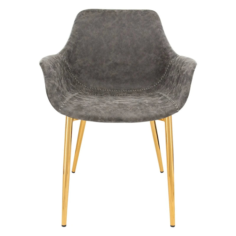 LeisureMod Dining Arm Chair w/ Gold Metal Legs Set of 2 - Light Brown - 24.5Dx25.2Wx33H