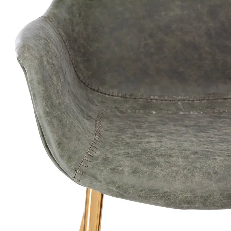 LeisureMod Dining Arm Chair w/ Gold Metal Legs Set of 2 - Light Brown - 24.5Dx25.2Wx33H