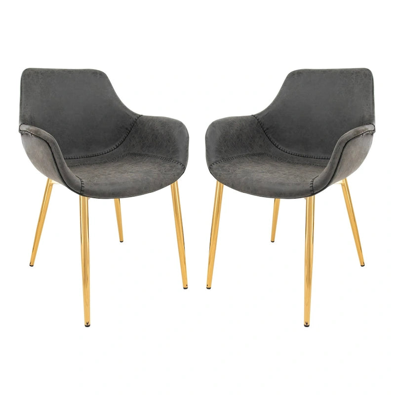 LeisureMod Dining Arm Chair w/ Gold Metal Legs Set of 2 - Light Brown - 24.5Dx25.2Wx33H