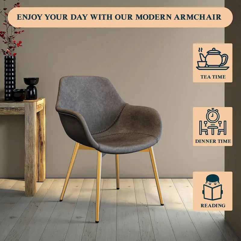 LeisureMod Dining Arm Chair w/ Gold Metal Legs Set of 2 - Light Brown - 24.5Dx25.2Wx33H