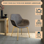 LeisureMod Dining Arm Chair w/ Gold Metal Legs Set of 2 - Light Brown - 24.5Dx25.2Wx33H