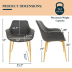 LeisureMod Dining Arm Chair w/ Gold Metal Legs Set of 2 - Light Brown - 24.5Dx25.2Wx33H
