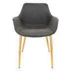 LeisureMod Dining Arm Chair w/ Gold Metal Legs Set of 2 - Light Brown - 24.5Dx25.2Wx33H