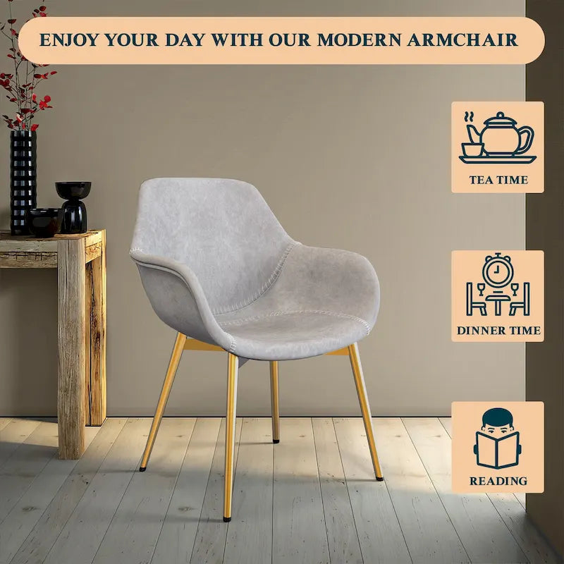 LeisureMod Dining Arm Chair w/ Gold Metal Legs Set of 2 - Light Brown - 24.5Dx25.2Wx33H