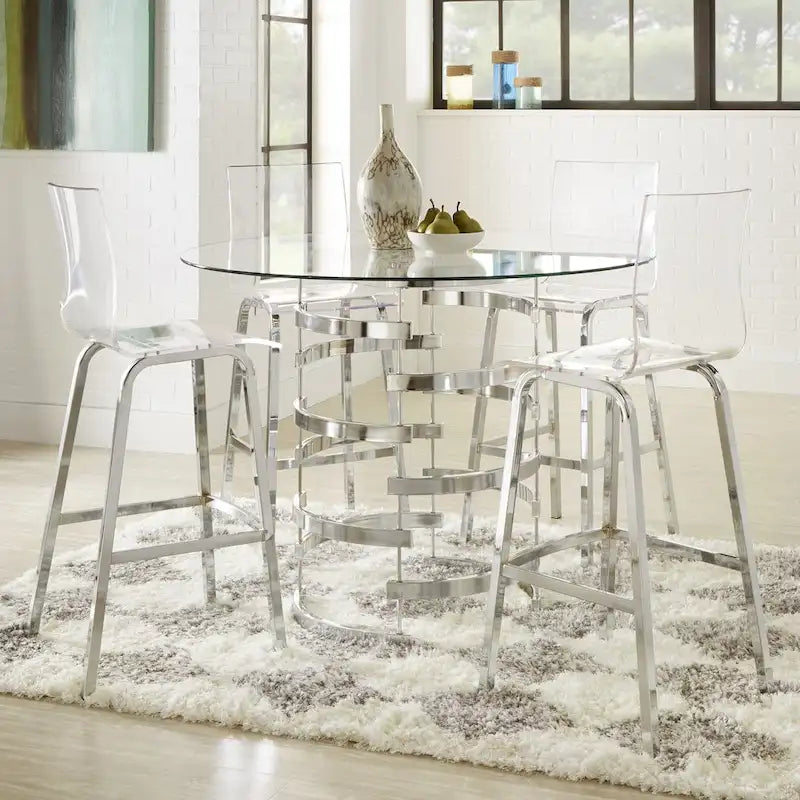 Nova Round Glass Top Vortex Iron Base 5-Piece Counter Height Dining Set by iNSPIRE Q Bold