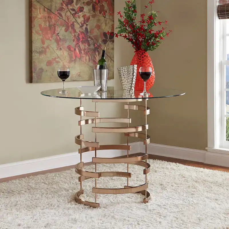 Nova Round Glass Top Vortex Iron Base 5-Piece Counter Height Dining Set by iNSPIRE Q Bold