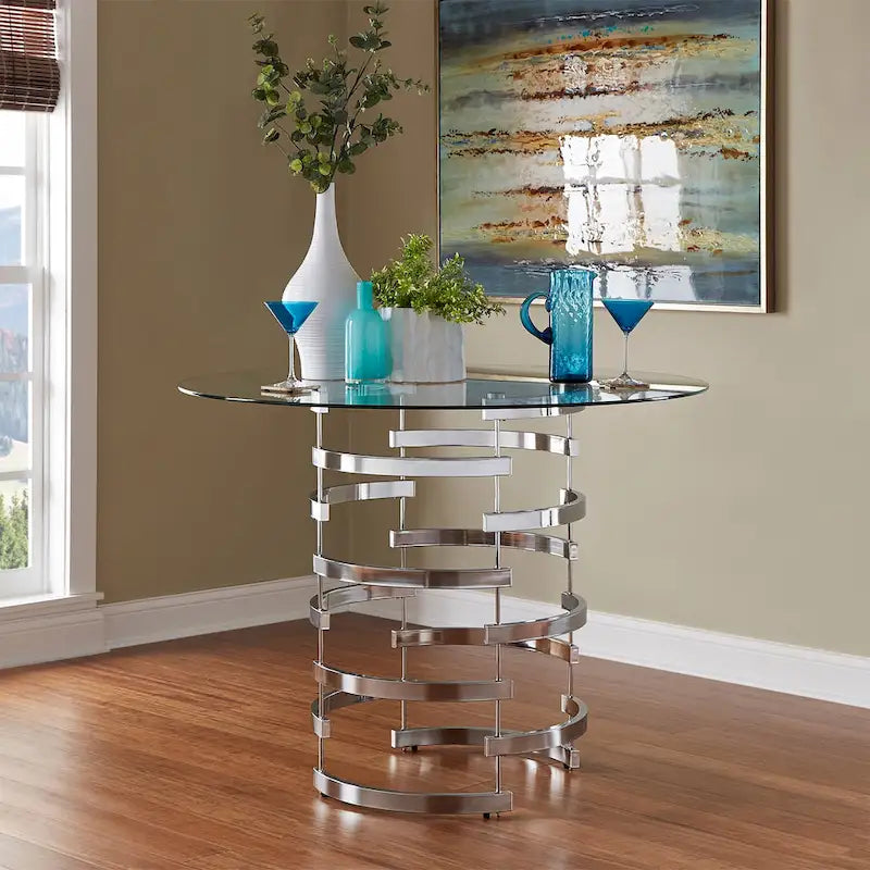 Nova Round Glass Top Vortex Iron Base 5-Piece Counter Height Dining Set by iNSPIRE Q Bold