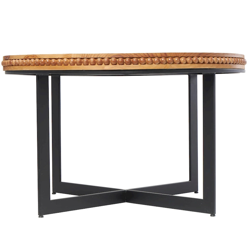 Wood Beaded Coffee Table with Metal X-Shaped Base - Brown - Roche River Decor - 30Wx30Lx16H