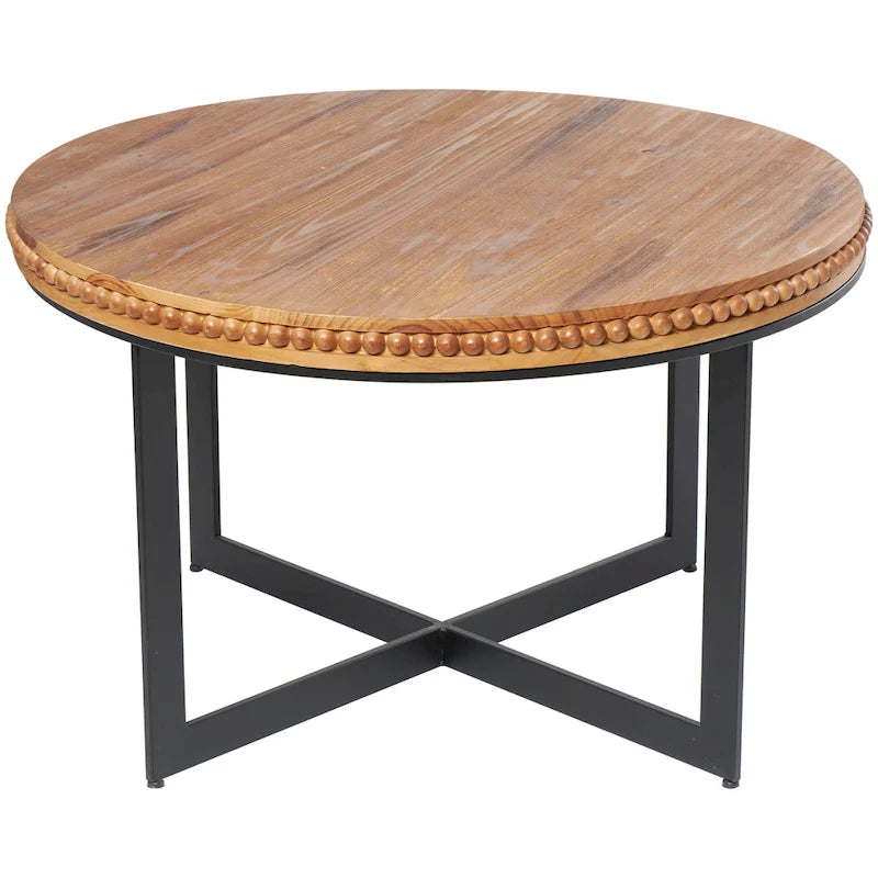 Wood Beaded Coffee Table with Metal X-Shaped Base - Brown - Roche River Decor - 30Wx30Lx16H