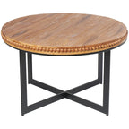 Wood Beaded Coffee Table with Metal X-Shaped Base - Brown - Roche River Decor - 30Wx30Lx16H