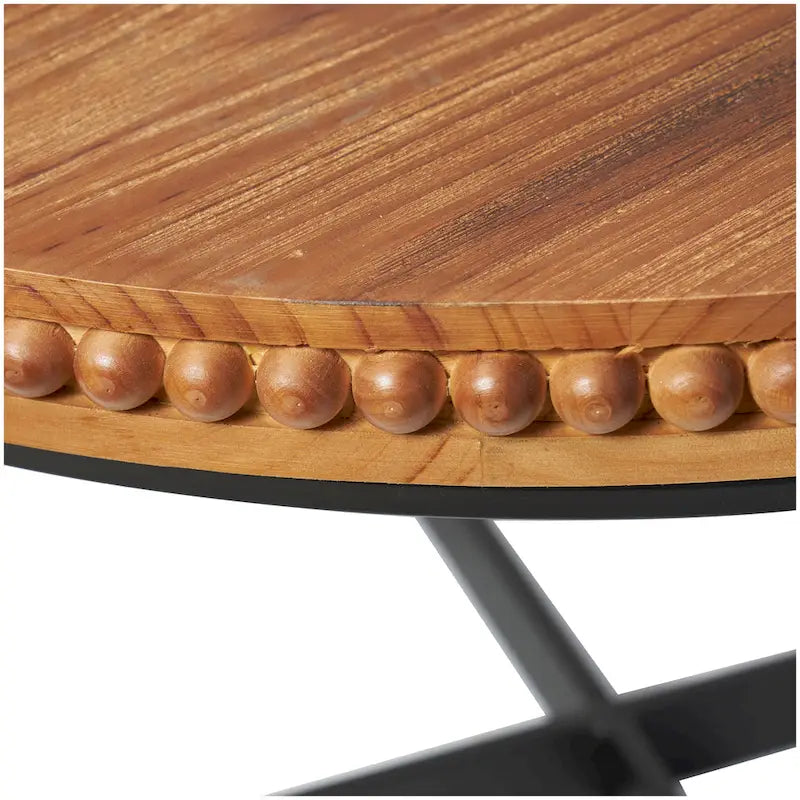 Wood Beaded Coffee Table with Metal X-Shaped Base - Brown - Roche River Decor - 30Wx30Lx16H
