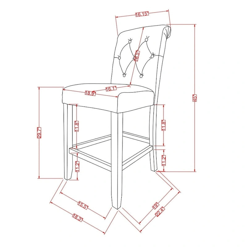 Roundhill Furniture Leviton Solid Wood Tufted Asons Barstool, Set of 2