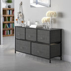 5 Drawer Storage Chest with Wood Top & Dark Fabric Pull Drawers