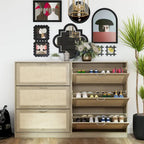 Shoe Cabinet, Shoe Rack Storage Organizer with 3 Flip Drawers Rattan