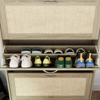 Shoe Cabinet, Shoe Rack Storage Organizer with 3 Flip Drawers Rattan