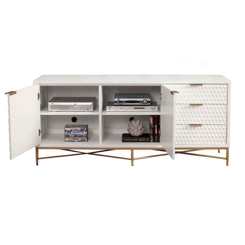 Origins by Alpine White Pearl Wood 64 Wide TV Console in White