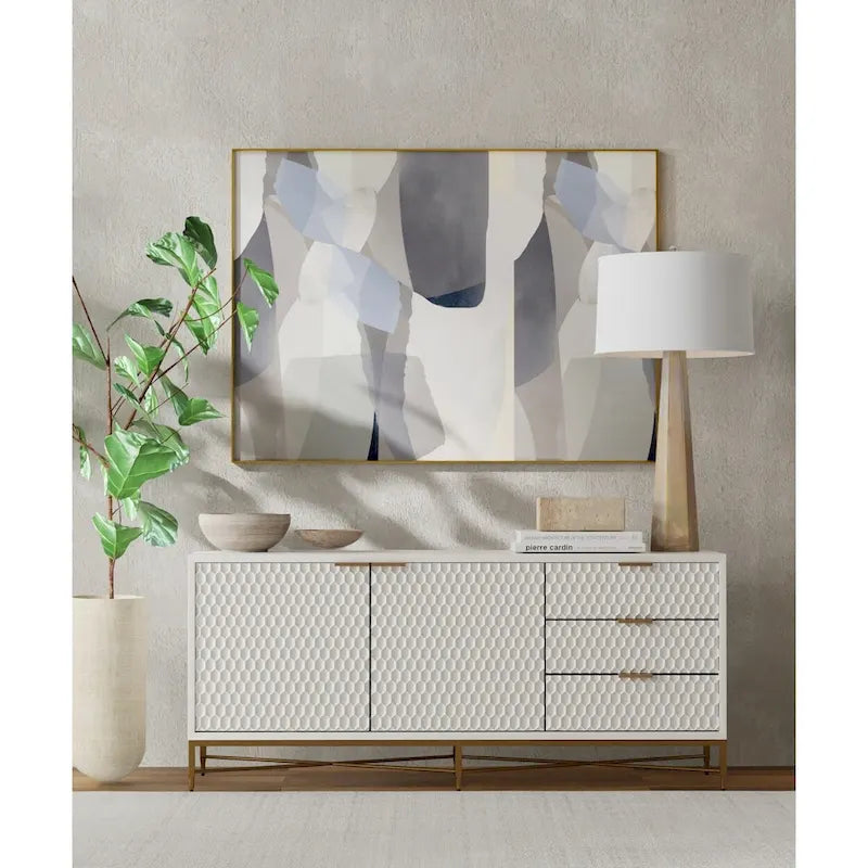 Origins by Alpine White Pearl Wood 64 Wide TV Console in White