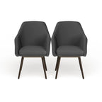 2-piece Grey Faux Leather Arm Chair Set with Beech Legs
