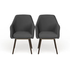 2-piece Grey Faux Leather Arm Chair Set with Beech Legs