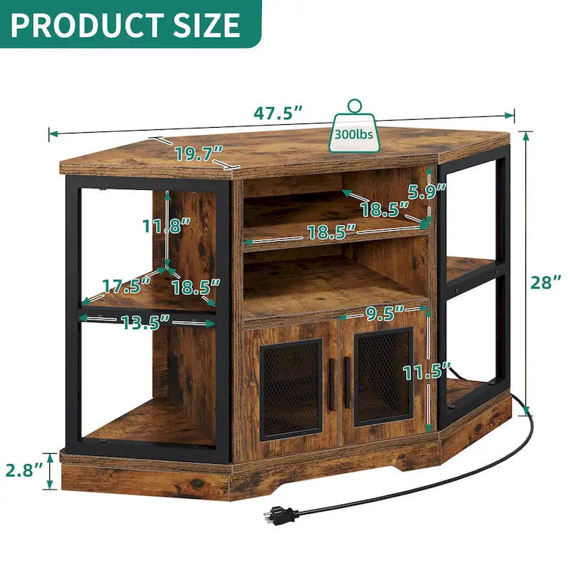 Moasis 47-inch Mesh Door Wood Corner TV Stand and Media Console