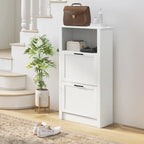 HOMCOM Shoe Cabinet, Freestanding Shoe Storage Cabinet Organizer with 2 Flip Drawers, Adjustable Shelves