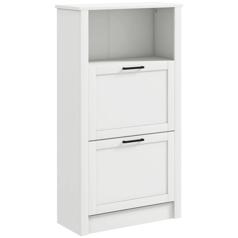 HOMCOM Shoe Cabinet, Freestanding Shoe Storage Cabinet Organizer with 2 Flip Drawers, Adjustable Shelves