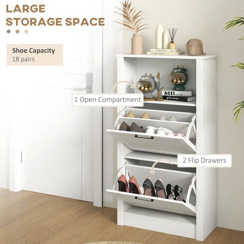 HOMCOM Shoe Cabinet, Freestanding Shoe Storage Cabinet Organizer with 2 Flip Drawers, Adjustable Shelves