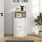 HOMCOM Shoe Cabinet, Freestanding Shoe Storage Cabinet Organizer with 2 Flip Drawers, Adjustable Shelves