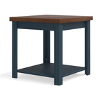 24 inch Side Table, No Assembly Required, Blue Denim and Whiskey Finish