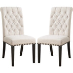 Rolled Back Design Button Tufted Beige Dining Chairs with Nailhead Trim (Set of 2)