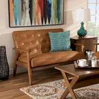 Sorrento Tan Faux Leather and Walnut Finished Wood Loveseat