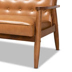 Sorrento Tan Faux Leather and Walnut Finished Wood Loveseat