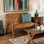 Sorrento Tan Faux Leather and Walnut Finished Wood Loveseat