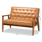 Sorrento Tan Faux Leather and Walnut Finished Wood Loveseat