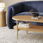 Nathan James Sonia Bohemian 2-Tier Oval Cane Coffee Table in Light Wood With Rattan Storage Shelf