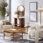 Nathan James Sonia Bohemian 2-Tier Oval Cane Coffee Table in Light Wood With Rattan Storage Shelf