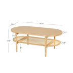 Nathan James Sonia Bohemian 2-Tier Oval Cane Coffee Table in Light Wood With Rattan Storage Shelf