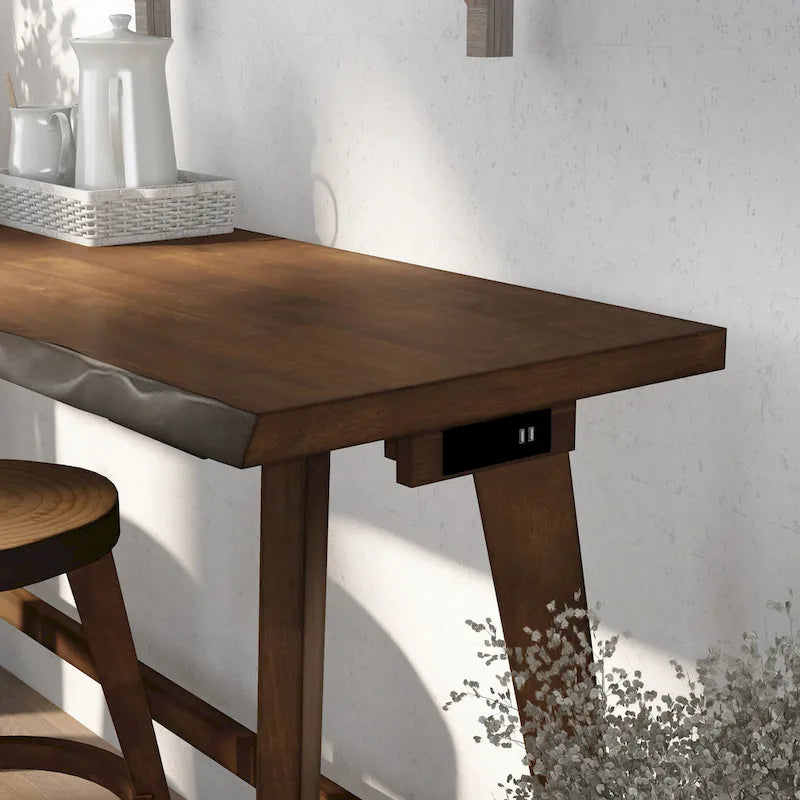 Dewl Farmhouse Walnut Wood 4-Piece Counter Height Table Set by Furniture of America