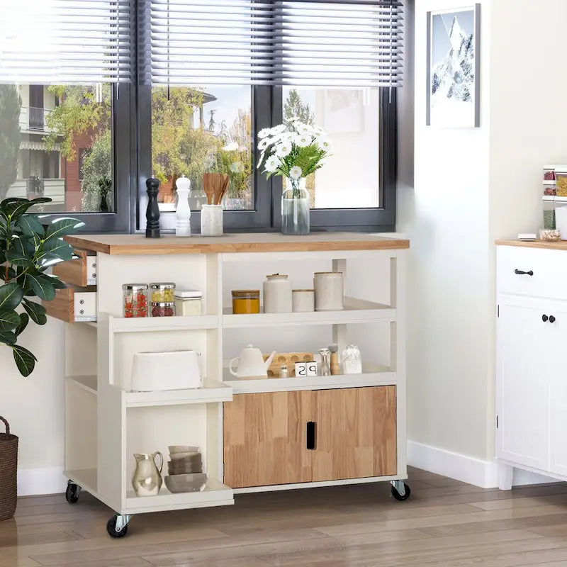Portable Kitchen Cart Wood Top Kitchen Trolley with Drawers