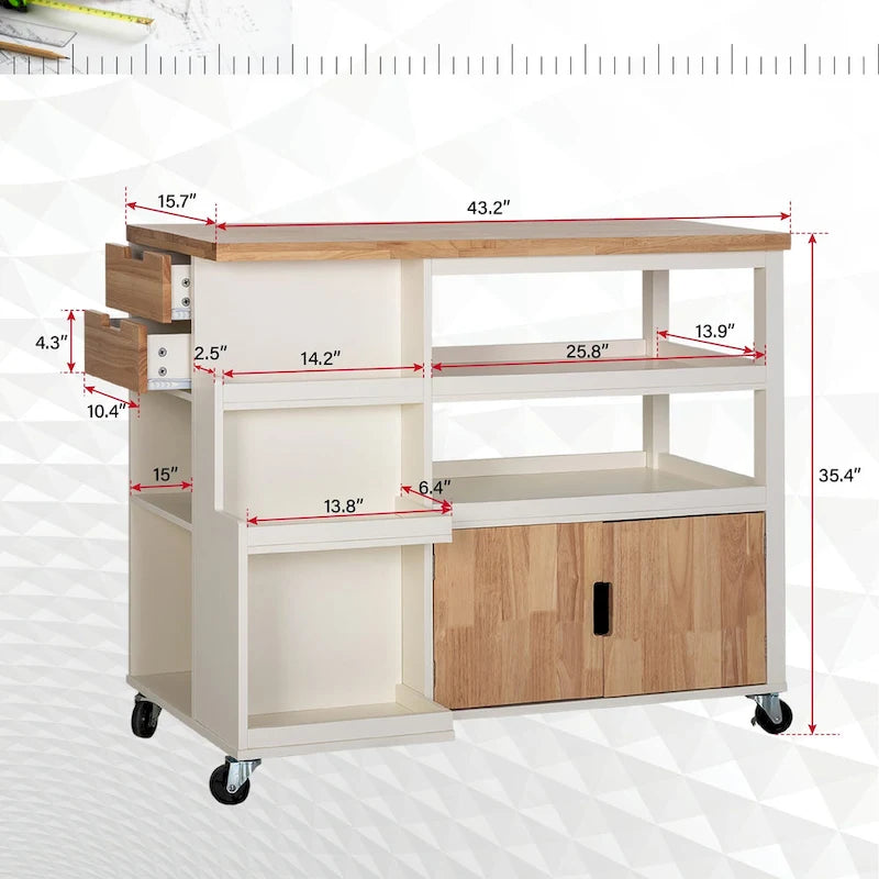 Portable Kitchen Cart Wood Top Kitchen Trolley with Drawers