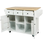 Kitchen Island on 5 Wheels with Storage Cabinet and 3 Drawers