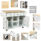 Kitchen Island on 5 Wheels with Storage Cabinet and 3 Drawers